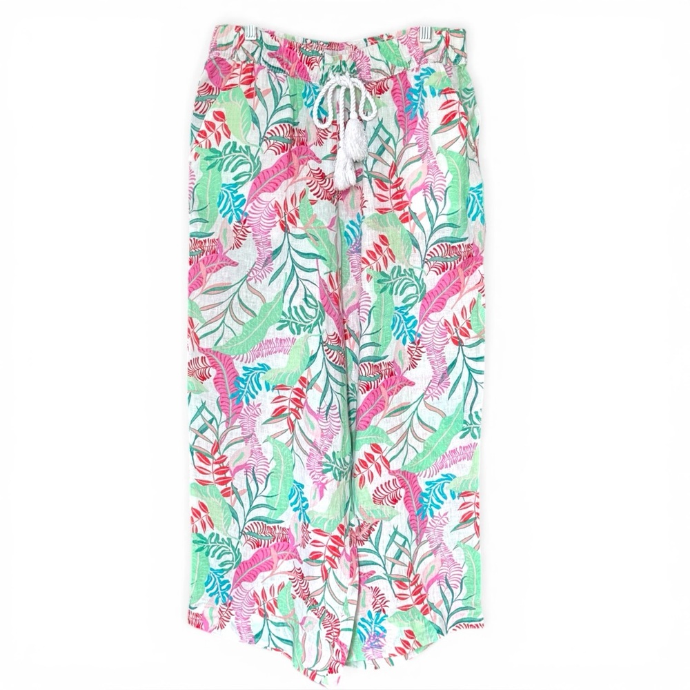 Cynthia Rowley Size M Elastic Waist Pull On Wide-Leg Linen Blend Pants Pockets